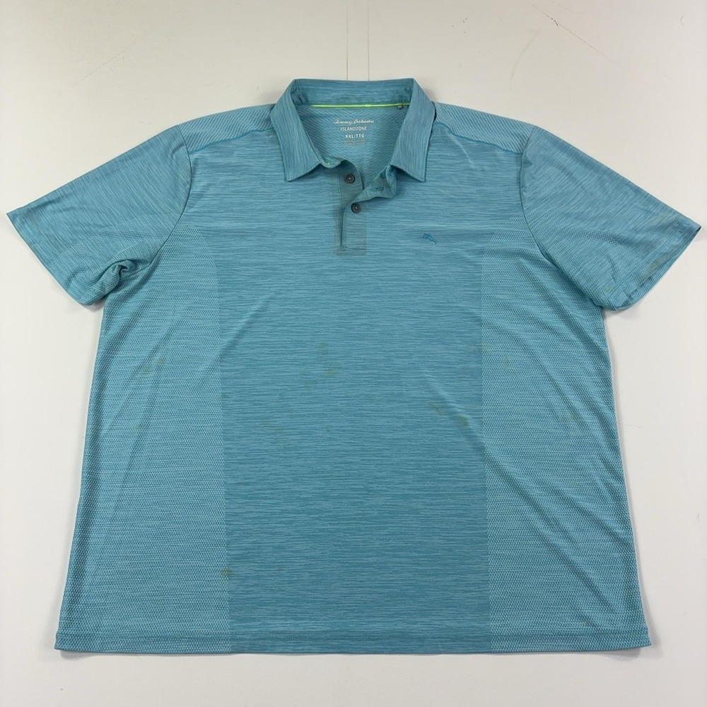 Tommy Bahama IslandZone Polo Shirt Mens 2XL Blue Solid Jersey Short Sleeve